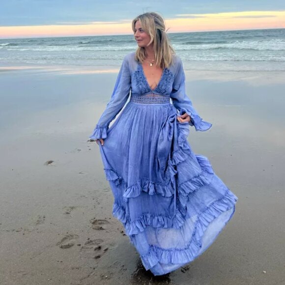 Free People Seraphina Maxi Dress in Electric Blue - Picture 1 of 8